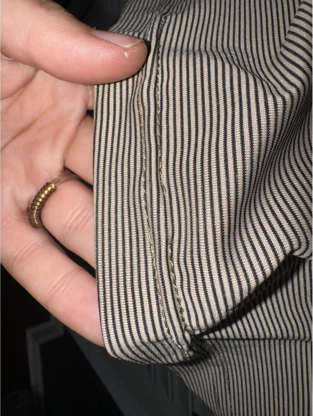 Vintage Polo Ralph Lauren Polo Golf Shirt Pony Pocket Striped Tan Black XL Men